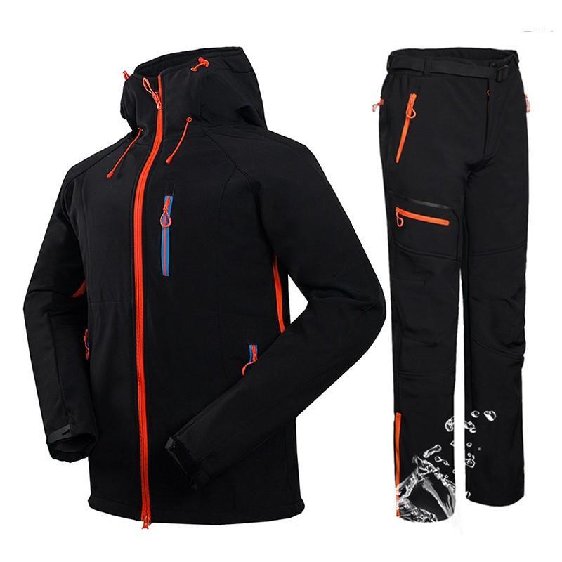 

Winter Men Hiking Ski Softshell Jacket suits Outdoor Fishing Climbing Camping Waterproof Jacket + Fleece Softshell Pants Sets1, As pictures