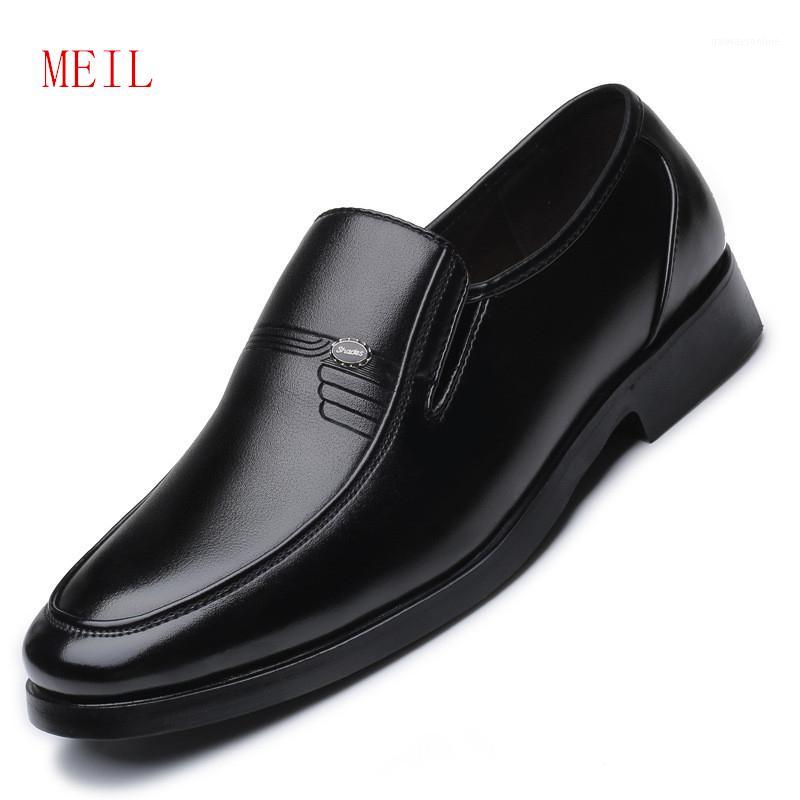 

Size 38-48 Men Formal Shoes Mens Slip-On Shoes PU Leather Brown Black Elastic Band Men Dress Office Party Wedding1