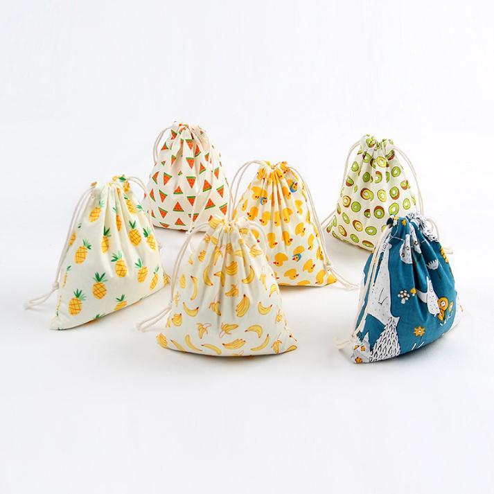

christmas Gift Bag Cotton Linen Canvas Drawstring Sack Bags With Xmas Banana Coconut Watermelon Pineapple Fruit For Gifts SN3535