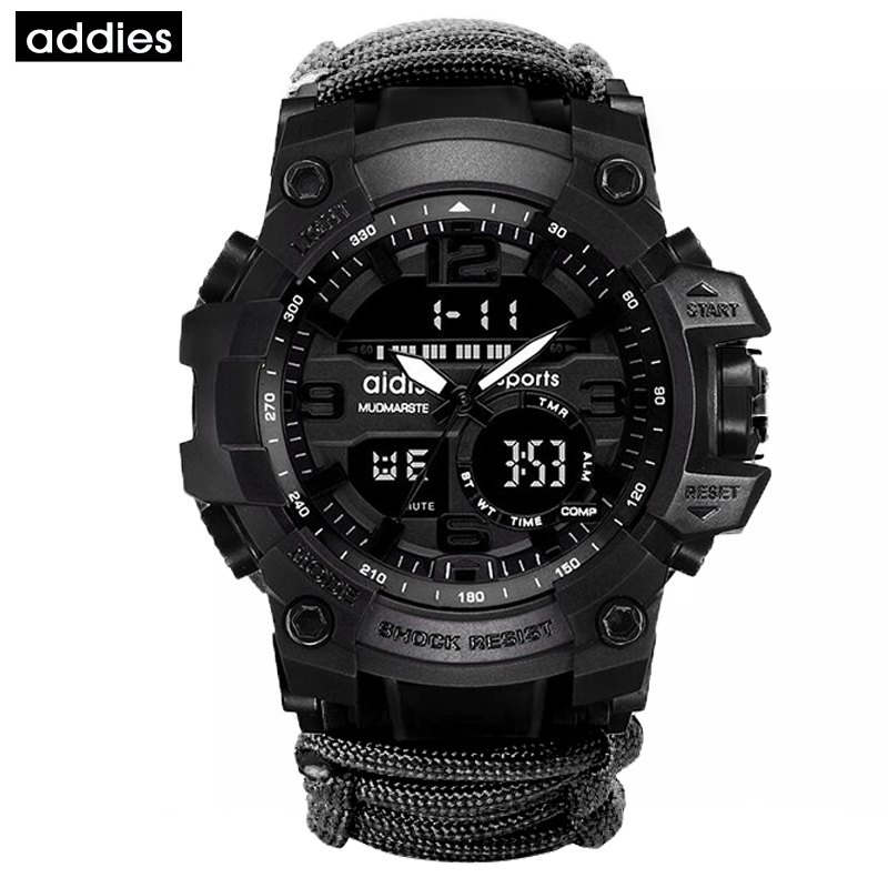 

ADDIES Men Military Outdoor Watch Compass Multifunctional Waterproof Quartz Watch G Style Shock Digital Watch relogio masculino 201208, Slivery;brown