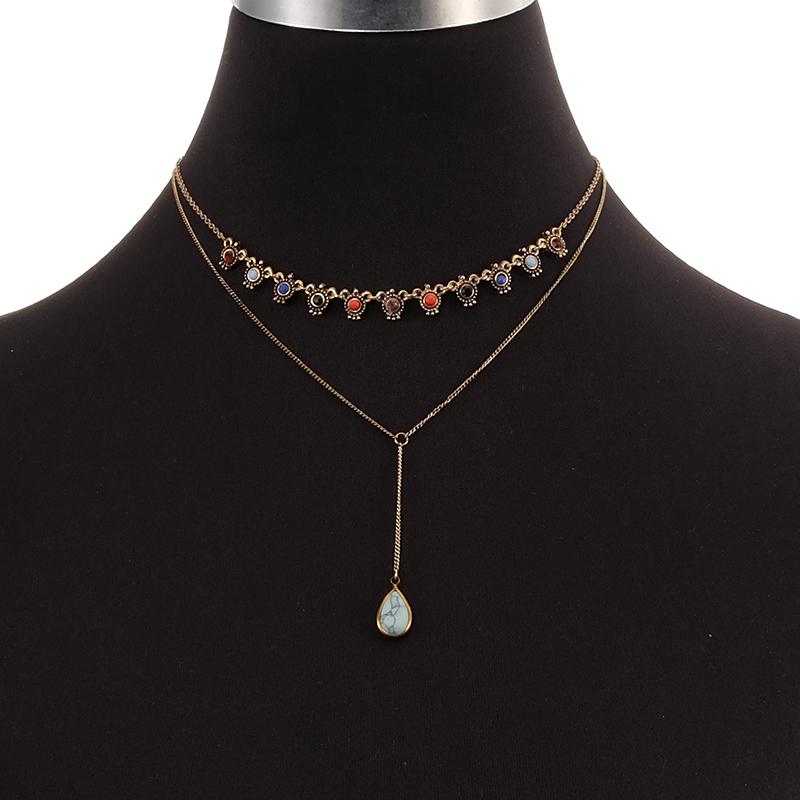 

All Seasons Ethnic Women Chic Bohemian Trendy Gemstone Crystal Layered Choker Necklace Fashion Wedding Bridal Jewelry