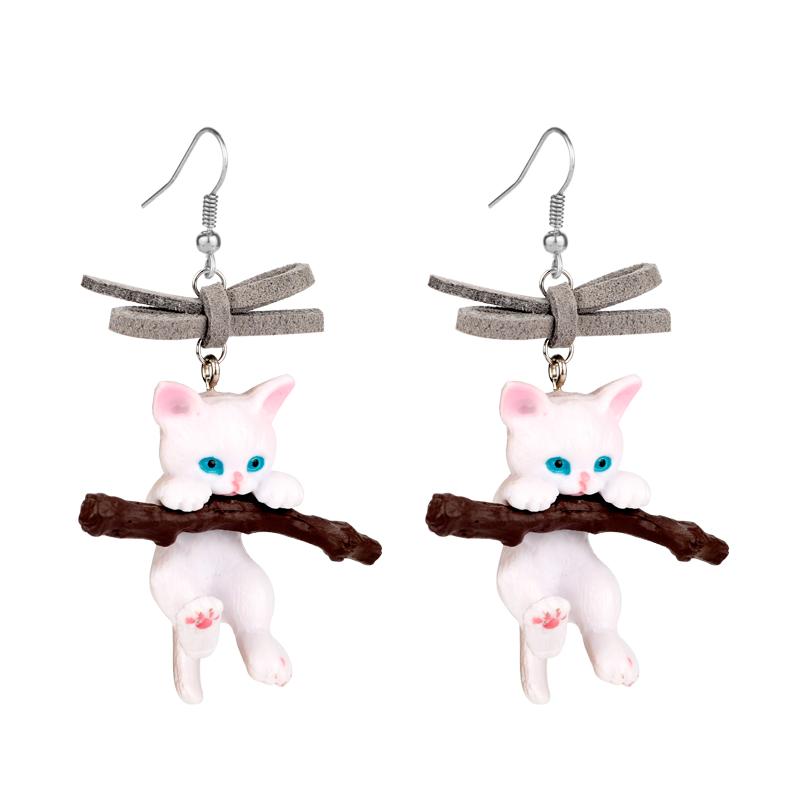 

Cute Cat With Tree Branch Earrings Metal Hook Earring For Women