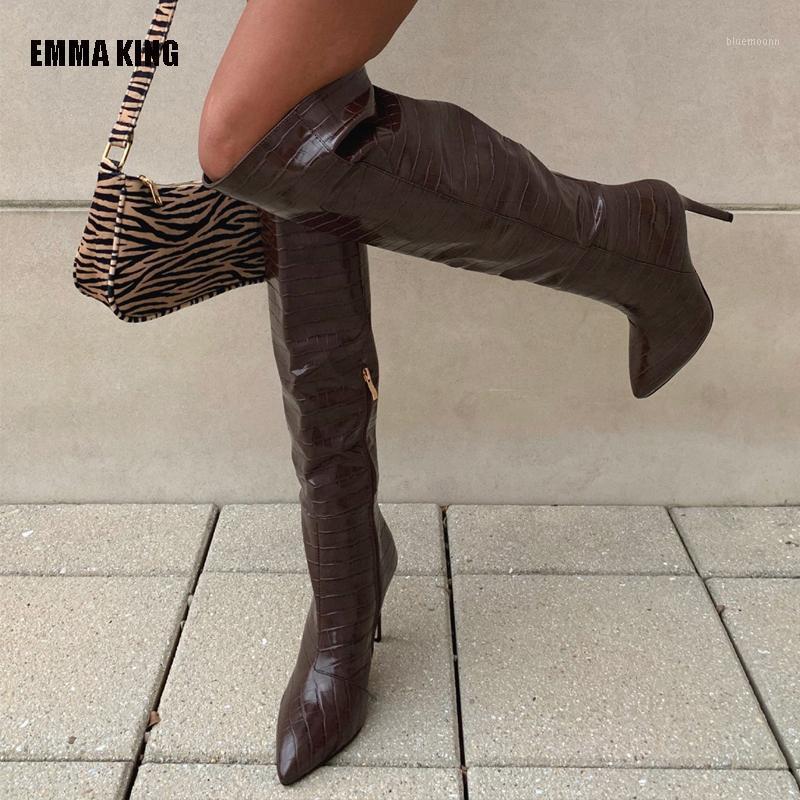 

Women Sexy Red Pointed Toe Boots Pu Leather Brown Ladies Over The Knee Boots High Heels Shoes Women Thin High Heels 20201, As pic