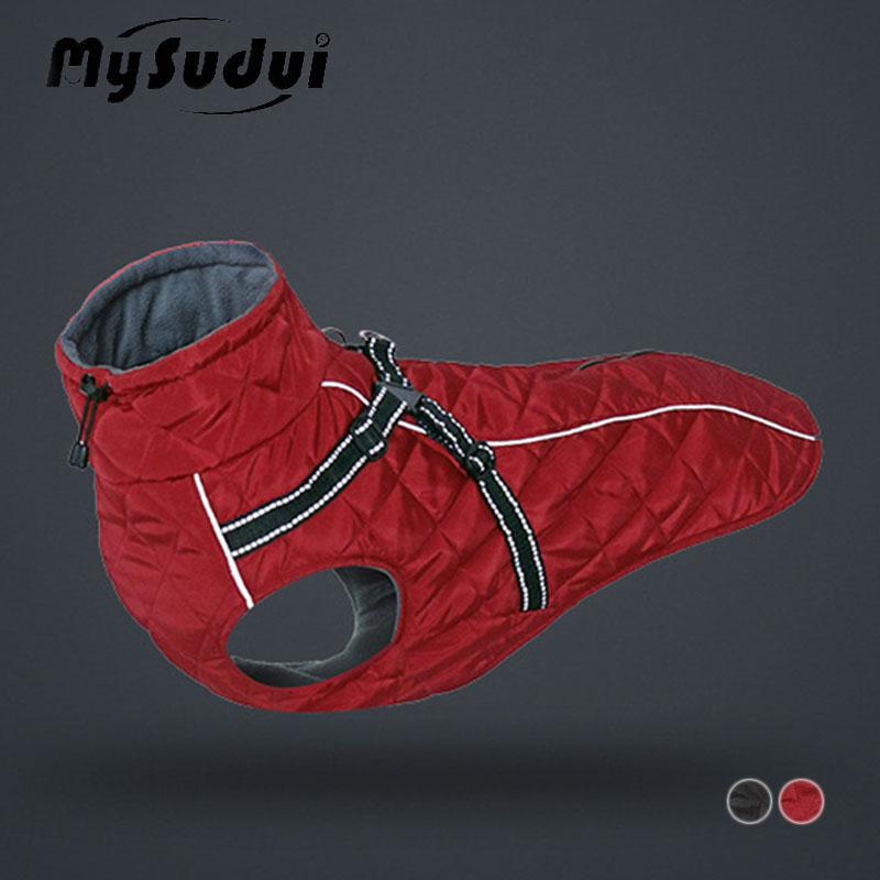 

2 in 1 Winter Warm Pet Dog Clothes harness Reflective fleece dog vest jacket harness For Medium Large Dogs ropa perro mediano, Black dog clothes