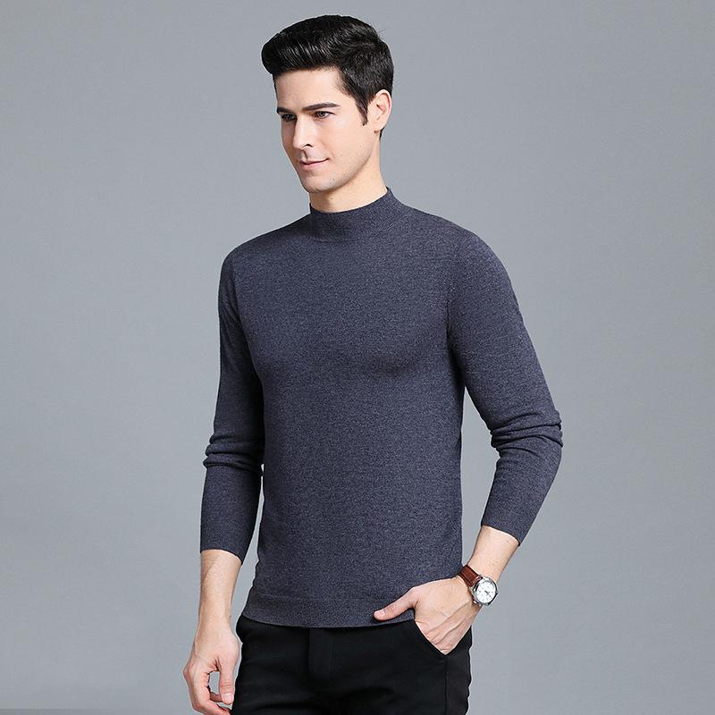

Anti-pilling 100% Wool Sweater Men Winter Thicken Pullover Sweater Casual Comfortable Crew Neck Regular Fit Ribbed Man Clothes, Navy blue