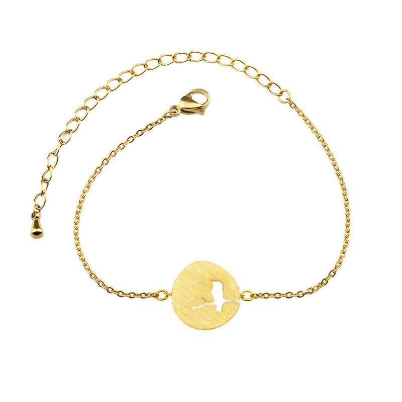 

10pcs/lot Dainty Bird Bracelet For Women Gold Color Chain Stainless Steel Round Disc Bracelet Bridesmaid Gifts Pulsera Hombre