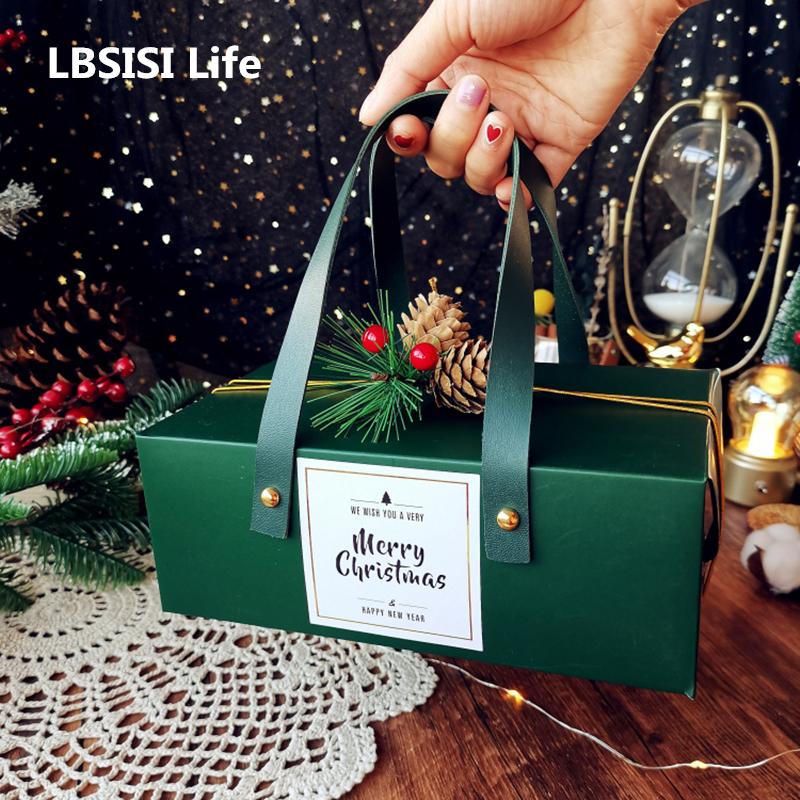 

LBSISI Life 5pcs Protable Paper Box Merry Christmas New Year Gift Packaging Supplies Wedding Favor Baking Chocolate Decoration