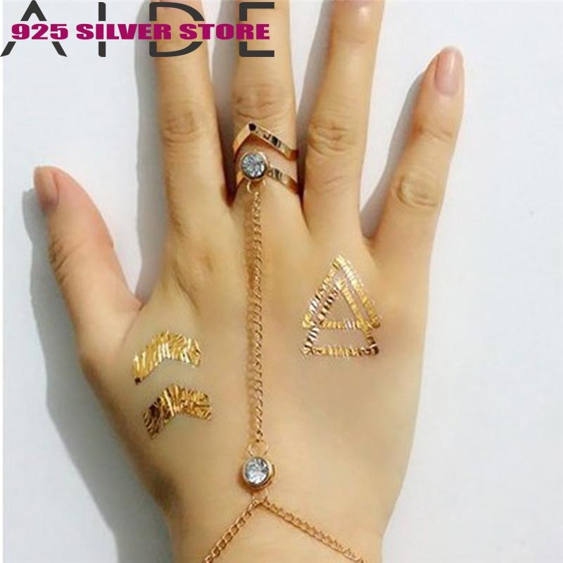 

Aide Fashion Glitter Rhinestone Hand Bracelets Slave Chain Link Finger Ring Gold Color Sexy Bohemia Charms Jewelry for Women R4