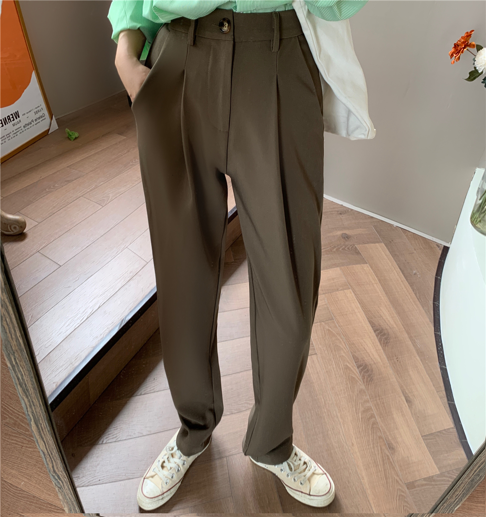 

2021 Women Suit Pants Spring Office Lady Long Trousers New Autumn Solid Slim High Waist Fashion Pant Female Q4t8, Brown