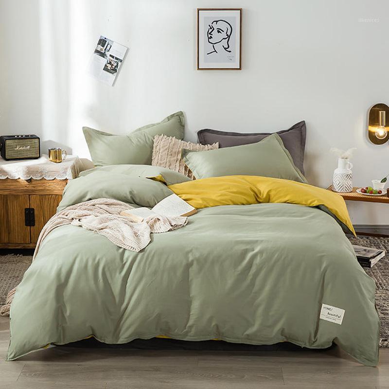 

Cotton AB Side Soft Simple Fashion Solid Four-piece Duvet Cover Set including fFat Sheet/Fitted Pillow Case1, No17