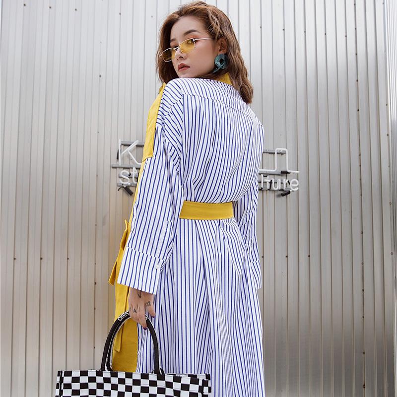

Stripe patchwork long trench female casual style Double Breasted sashes waist slim long sleeve coats fashion outerwear gx1355, Yellow