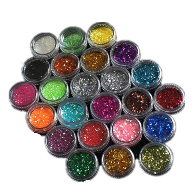 

24 colors bright acrylic Glitter Sequins UV Nail Art Decoration, Silver;gold
