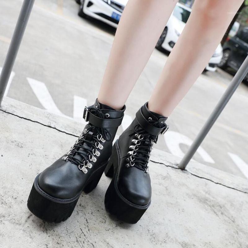 

Women Ankle Boots Platform Round Toe Lace Up 5cm Heel Boots For Woman Zip Women Shoes Botas White Black Basic 35-40 YMB266-11