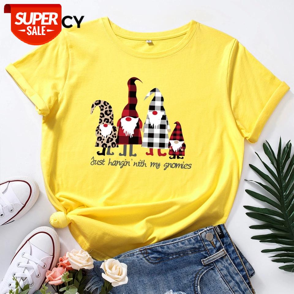 

JFUNCY Short Sleeve Women's Cotton T-shirt Christmas Santa Claus Print T Shirts Female Graphic Tees Tops Oversize Lady Tshirt #jJ03, White