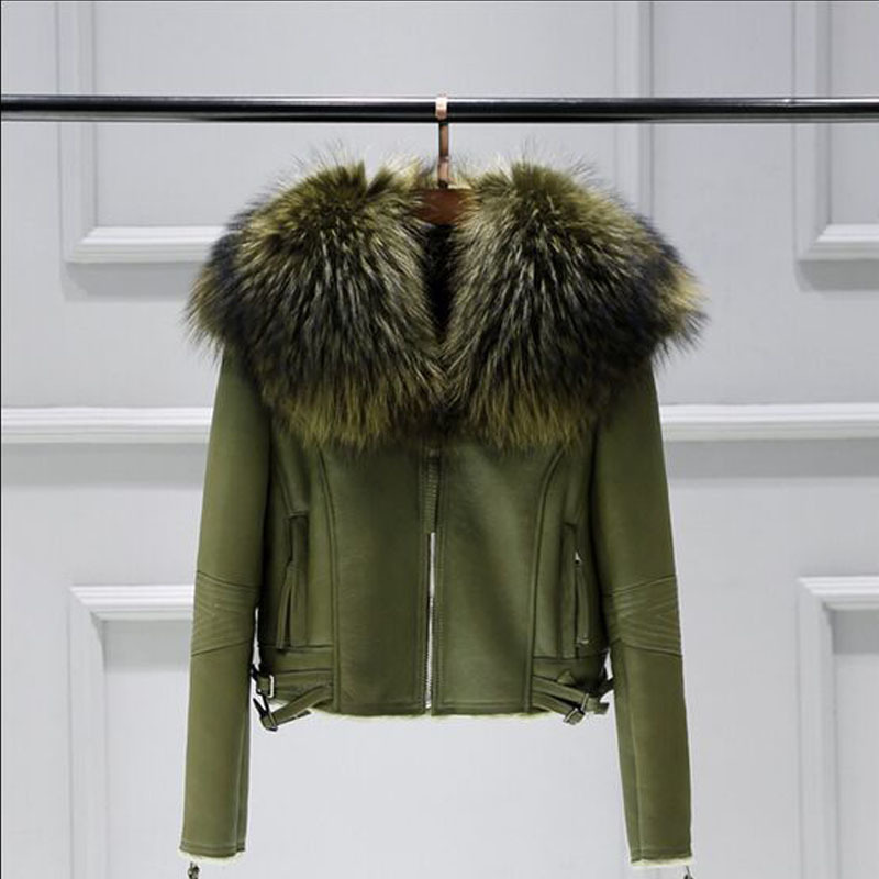 

2021 New Sheep Genuine Female Winter Sheepskin Real Jacket Big Leather Collar of Fur Coat E30L, Pink