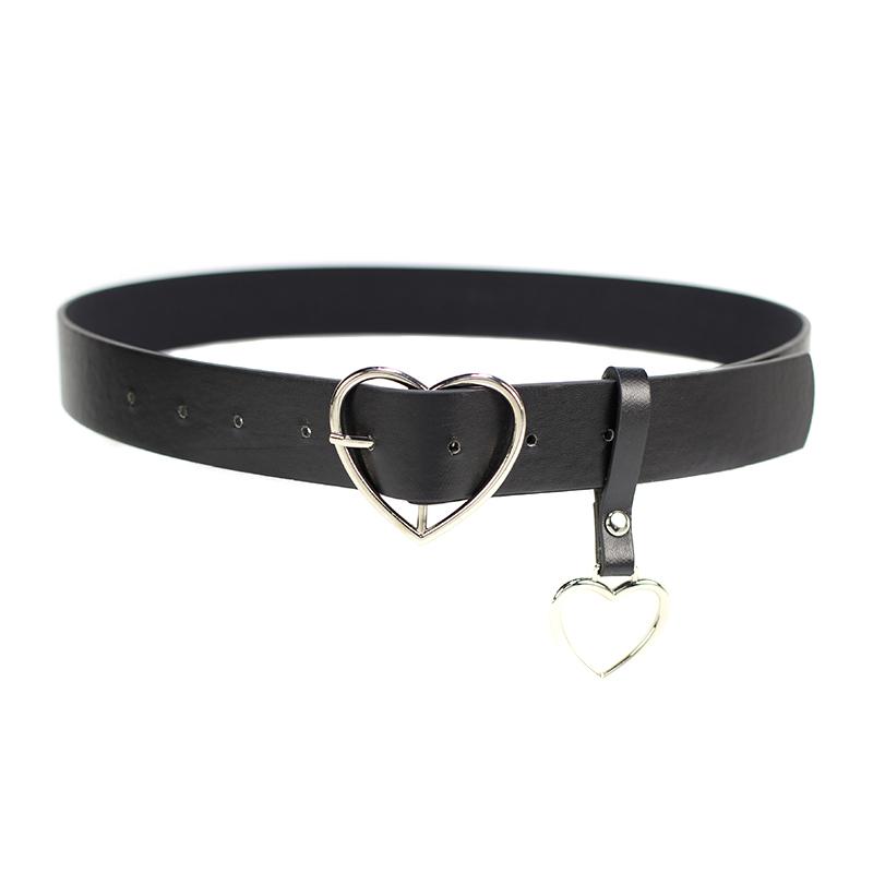 

Women Belt Fashion Pu Leather Metal Heart Pin Buckle Belt Party Dress Decor Waistband Women Size 105 Cm, Black