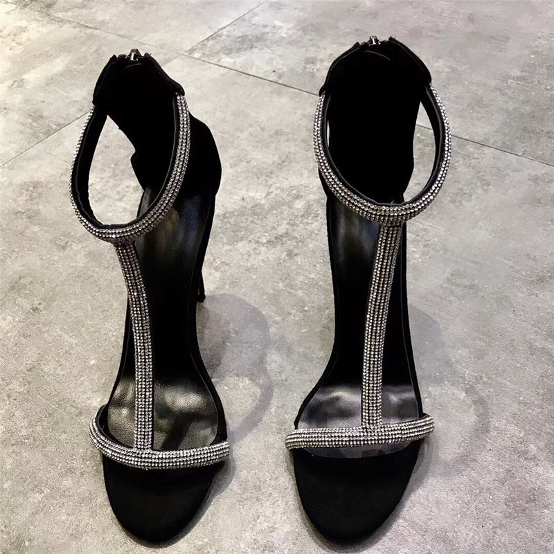 

Free Sending the Women of Fashion Black Suede Sandals Crystal Strass a Cross-sandal Criss with High Heels Strapped Shoes on Ankle 4588, Black strappy