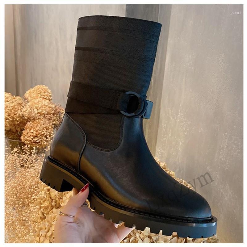 

Elegant Female Black Buckle Mid Calf Shoes Woman Latest Classic Fashioned Design Boots Non Slip Low Heel Platform Mujer1, As show