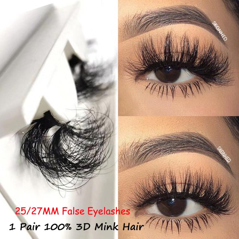 

1 Pair 25/27MM Cruelty-Free Extension 100% 3D Mink Hair False Eyelashes Long Wispies Fluffy Multilayers Thick Eyelashes Makeup