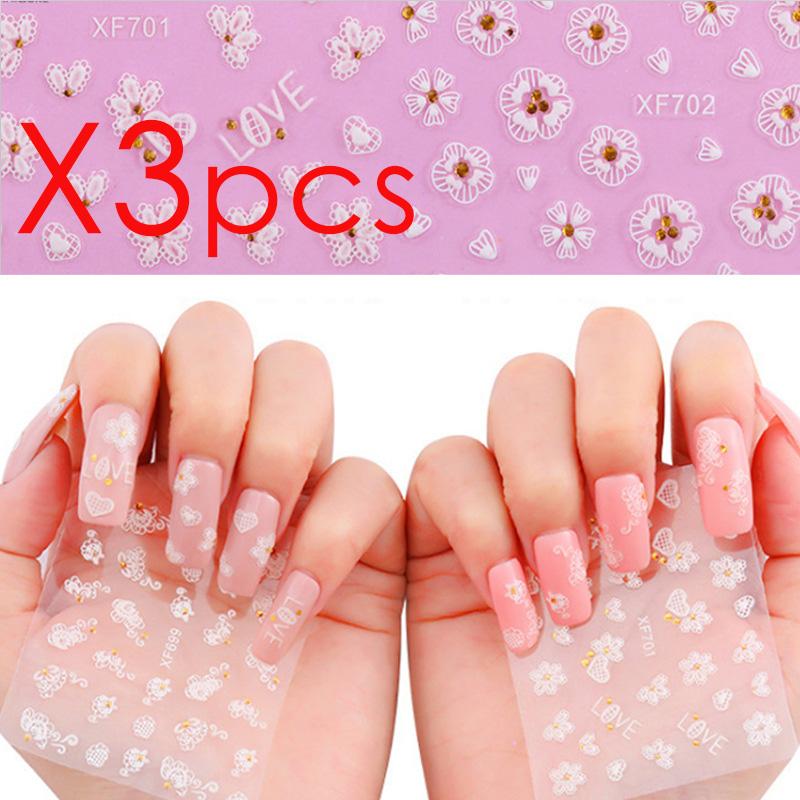 

3pcs In One Package 24 Designs Options Nail Art Nail 3D Sticker Sticker with Diamond Bridal Manicure Applique Manicure, Xf715x3pcs