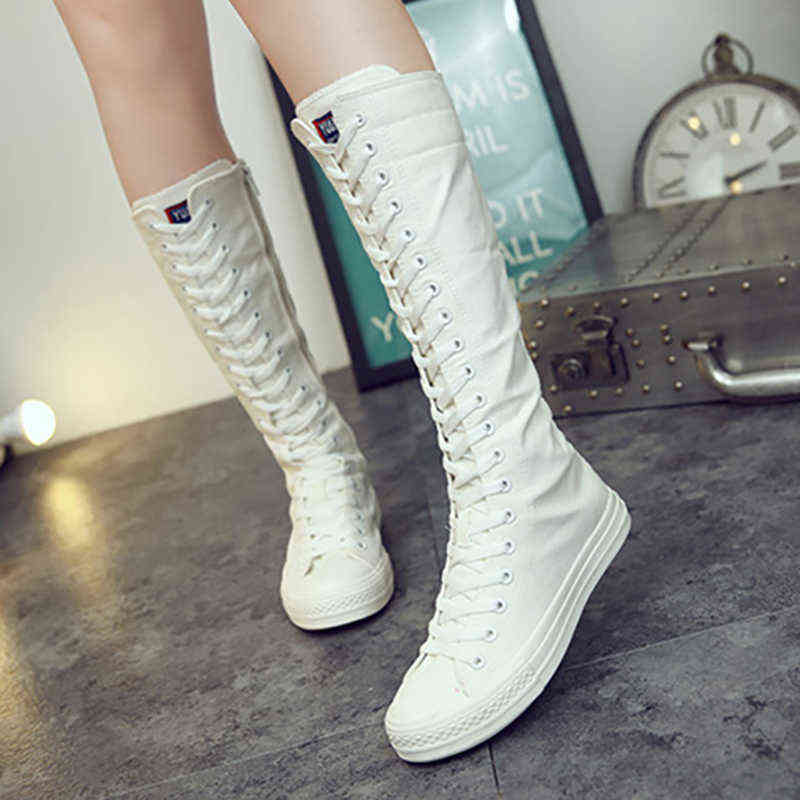women's tall canvas lace up knee high sneakers