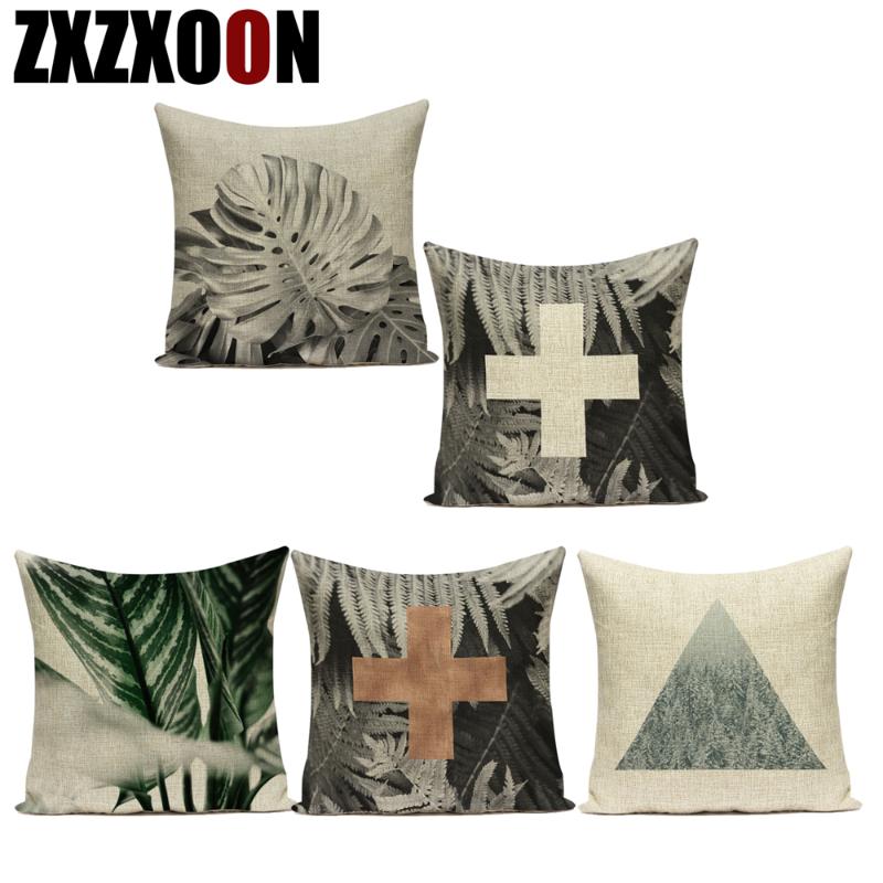 

Cotton Linen Decorative Throw Pillows Case Tropical Green Plant Leaves Decorative Pillow Cushion Cover for Sofa Home Bedroom, 10