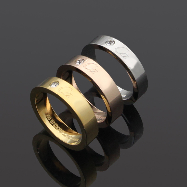 

Top quality 316L Titanium steel punk band ring with diamond in 5mm for women and man wedding jewelry gift PS8834