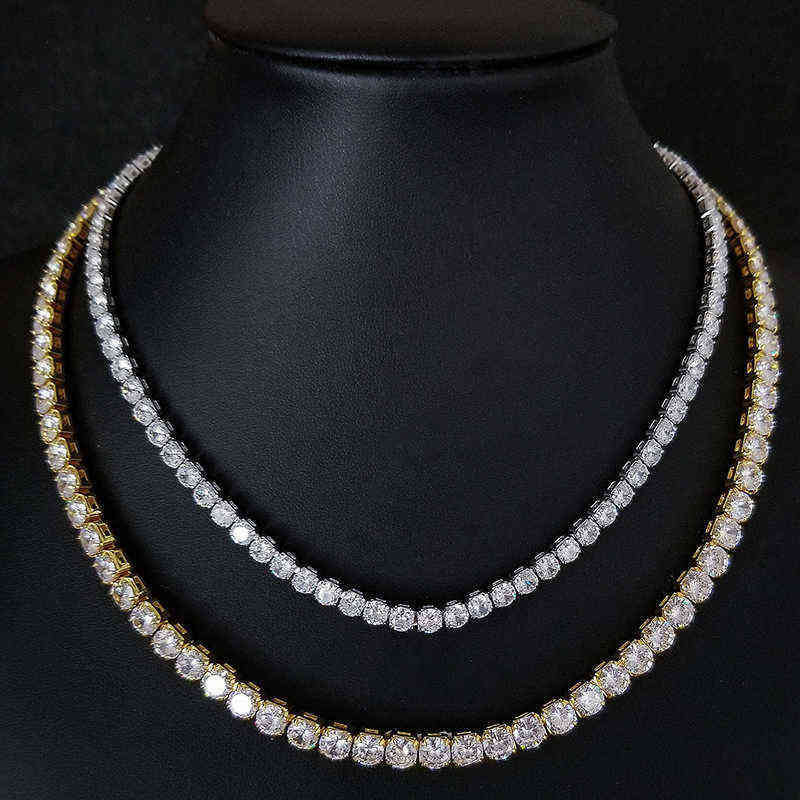 

Nxy Pendant Necklaces Fashion 4mm 5mm Hip Hop Gold Color 925 Sterling Silver Tennis Necklace Neck Chain Long for Men Male Women Jewellery X6085 0207