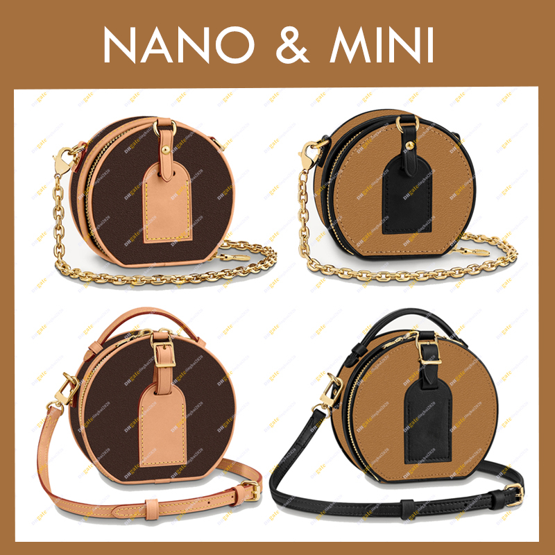 

Ladies Designer Fashion High Quality Round Cake Bags M44699 M68570 Brown&Caramel MINI&NANO Shoulder Bag Messenger Bag In Stock Free Shipping, Nano brown flower 1