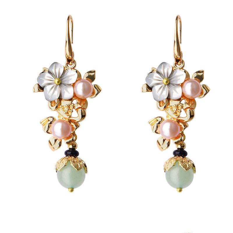 

Vintage Earrings Female Classic Pearl Earrings Female Gold Shell Flower Ethnic Style Long Pearl Earri