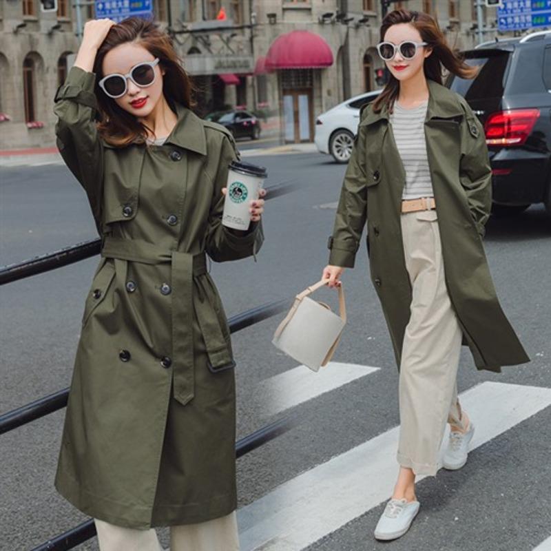 

New 2020 Autumn Women Casual Simple Classic Trench coat with belt Female windbreaker manteau femme hiver Army Green Outwear