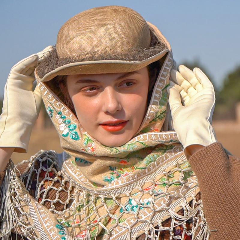 

Autumn Original Design Spring Women Vintage Elegant Wraps Roses Embroidery Tassels BlingBling Knitted Cotton Scarf/Cape