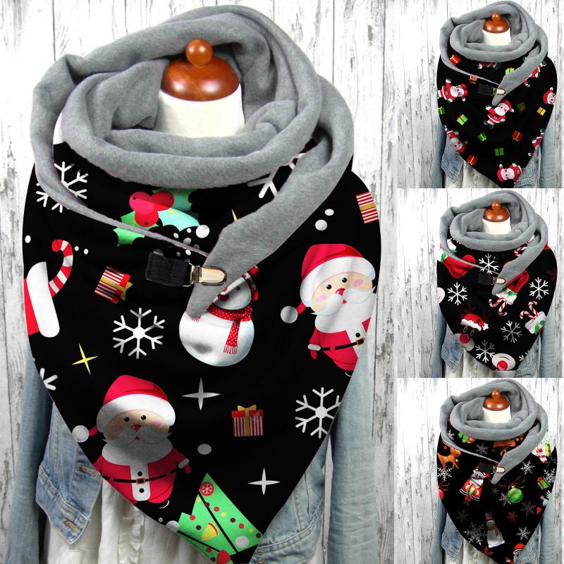

40#Shawls Foulard Femme Christmas Cute Santa Claus Elk Printing Outdoor Protective Keep Warm Shawl Autumn Winter Women Scarf