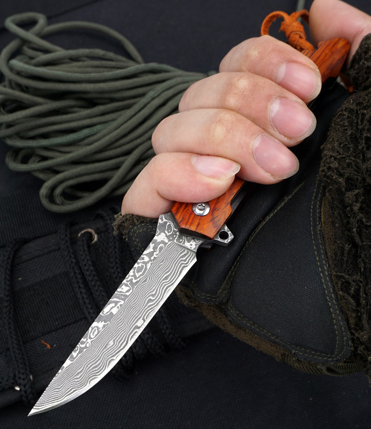 

light weight tactical rosewood cnc damascus blade linerlock camping pocket knife men gift multifunction pocket knives outdoor edc tool