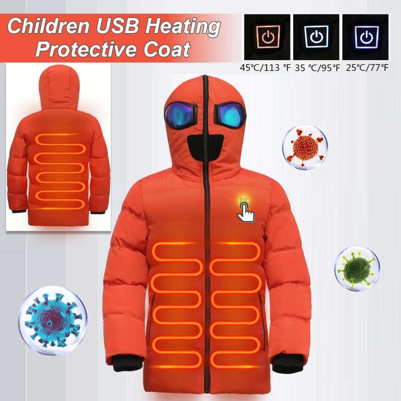 

130-175CM Children USB Heated Warmer 3s Heated Front Back Winter Hooded Jacket Motorcycling Jacket Skiing Coat Smart Heat, Front back heated