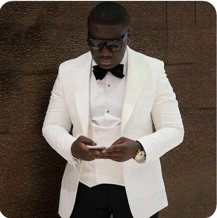

Ivory 3 Pieces Men Suits Peak Collar Slim Fit Evening Party Prom Suit Wedding Tuxedos for Men Custom Made (Jakcet+Vest+Pants), Picture color