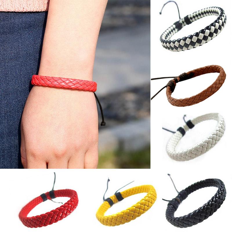 

Simple Braided Bracelet PU Leather Men Women Punk Wristband Bangles 8@88