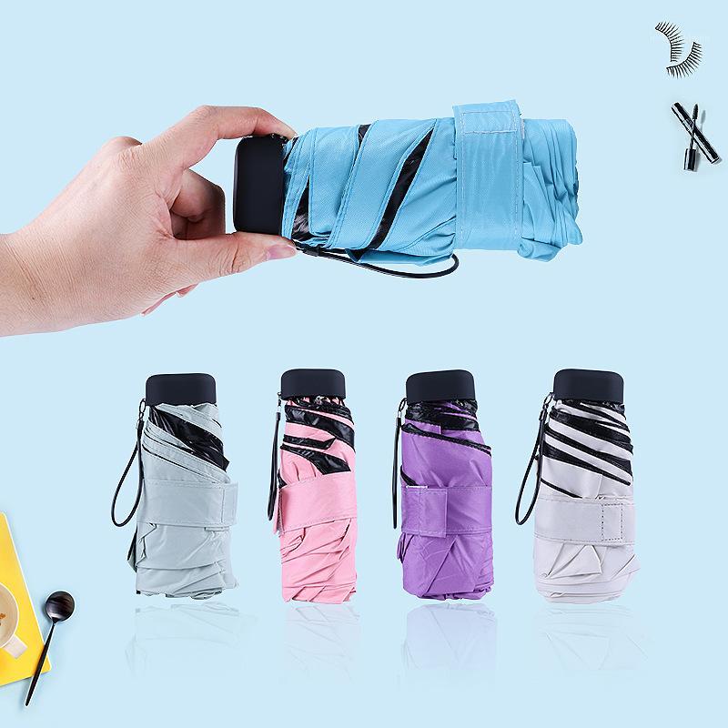

Fashion 5 Folding Umbrellas Mini Pocket Umbrella Women Sunny and Rainy Portable Small Sun Parasol Umbrella Rain Girls Parasol1, Black