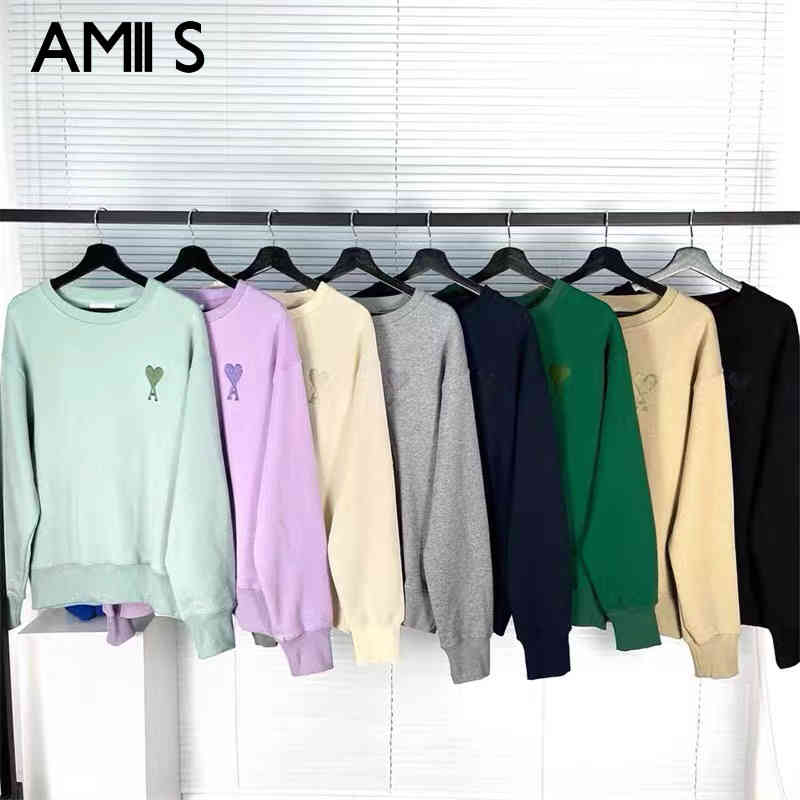 2021 autumn new Ami love peach heart solid color round neck embroidered hoodie Harajuku loose sweatshirt men and women pullover