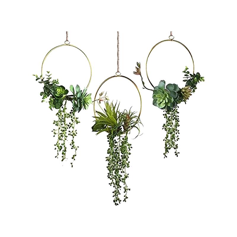 

Artificial Flower Metal Garland Handmade Wreath of Succulents and Eucalyptus 3-Piece Set for Wedding Backdrop Wall Decor, Green
