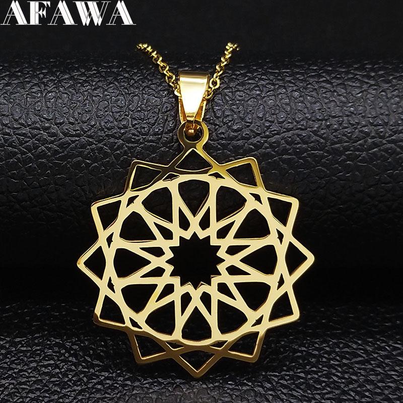 

2020 Flower of Life Stainless Steel Statement Necklace Women Gold Color Necklaces Jewelry acero inoxidable joyeria mujer N19280