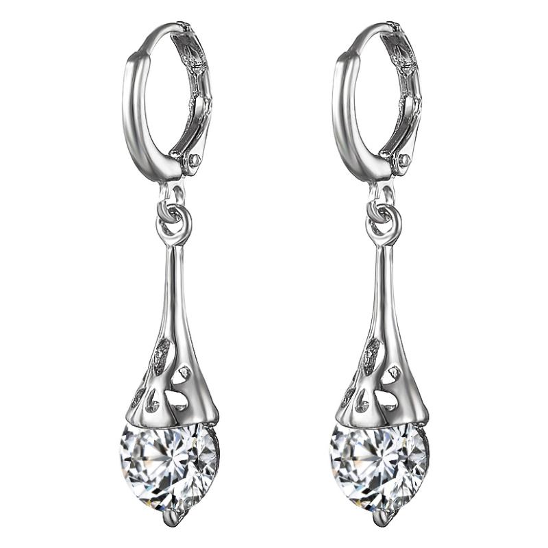 

Fashion Silver Plated Charm Zircon Crystal Water Drop Earrings For Women Long Jewelry Rhinestones Earring circle Party Gift