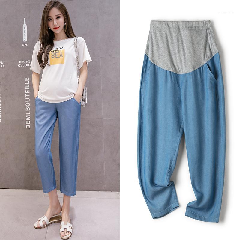 

Thin Cotton Polyester Pregnancy Spring Summer Nine Points Leisure Maternity Pants Solid Pregnant Women Loose Trousers Clothing1, Deep blue