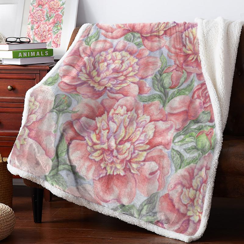 

Pink Peony Flower Watercolor Painting Throw Blanket Bedspread Warm Fleece Blankets And Throws Christmas Gift Blankets For Beds