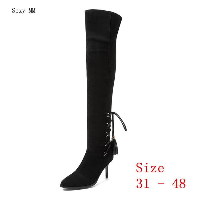 

Spring Autumn Women Over the Knee Boots High Heel Woman Thigh High Boots Small Plus Size 31 - 48, Red