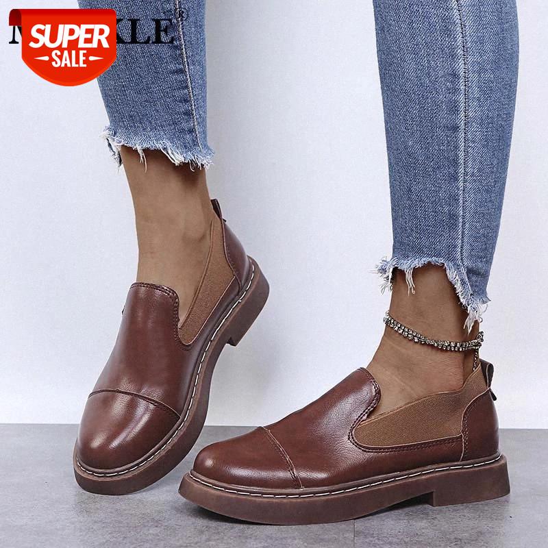 

MCCKLE Women's Single Shoes Slip On Ladies Pu Leather Waterproof Female Flat Vintage Woman Platform Comfort Shoes 2021 New #V56h, Black