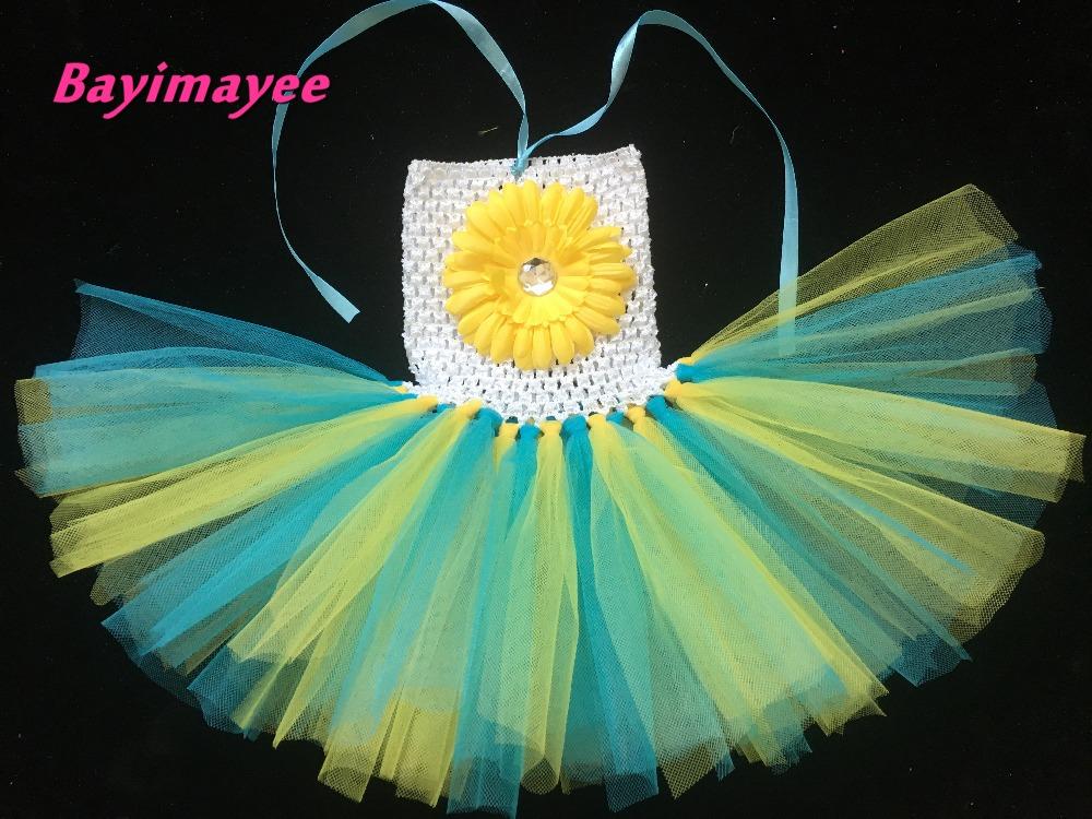 

Wholesale Baby Crochet Tutu Dress Girls Handmade 1Layer Tulle Ballet Dance Dress with 4" Daisy Flower Kids Cheap Tutus 32colors, Multi