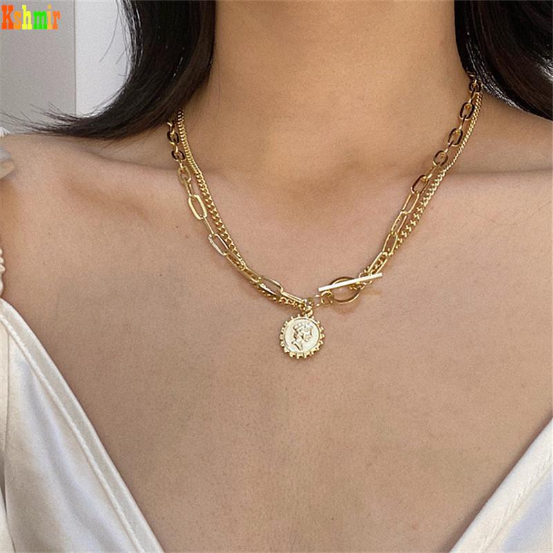 

Kshmir Punk Multi-layered Retro Collar Necklace Bracelet Statement Virgin Mary Coin Pendant Necklace Jewelry for Ladies Women