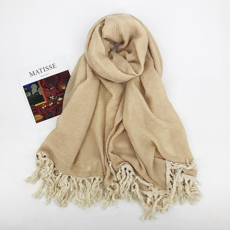 

2021 Cotton Plain Color Ripple Tassel Scarf Shawls Women Wrinkle Muslim Wrap Hijab 5 Color Wholesale 10pcs/LOT Free Shipping