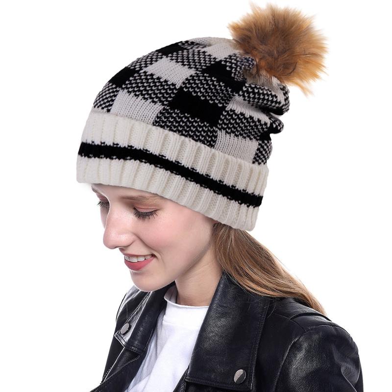 

Women Fashion Keep Warm Winter Hats Knitted Wool Hat Geometric Beanie Cap Gorros Mujer Invierno Female Bonnet Warmer Cap#2